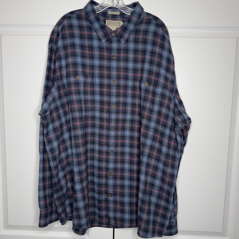 Duluth‎ Untucked Flannel Shirt Mens 2XLT Blue Plaid Long Sleeve Button Up